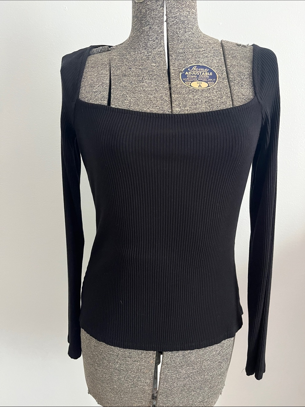 H&M Black Ribbed Square Neck Long Sleeve Top